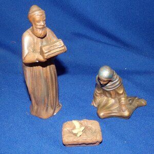 Vintage 4 Piece Ceramic Nativity Set - 1940s-1960s? - Mary, Cradle, Dove, & Magi